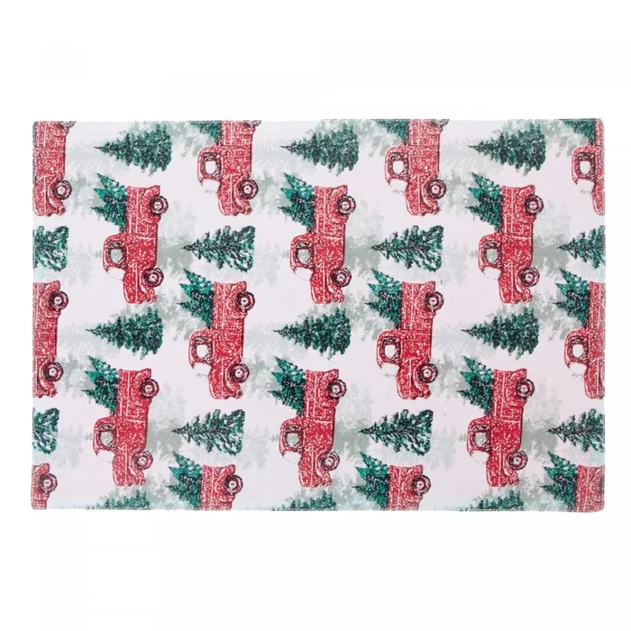 Cotton Placemat Red Truck with Tree – Set of 12|Napperon en coton ornée de camions rouges avec arbres – ensemble de 12