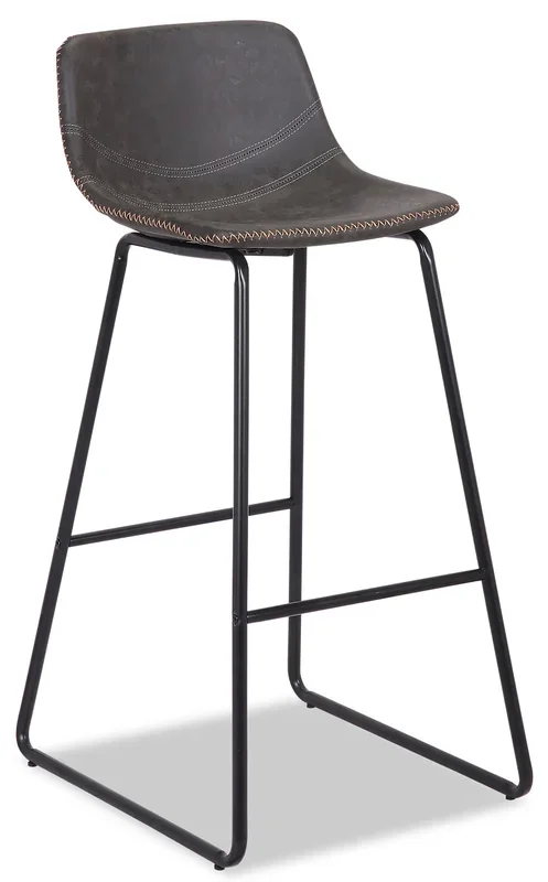 Coty Barstool with Vegan Leather Fabric, Metal – Grey | Tabouret bar Coty en tissu de cuir végétalien et en métal – gris
