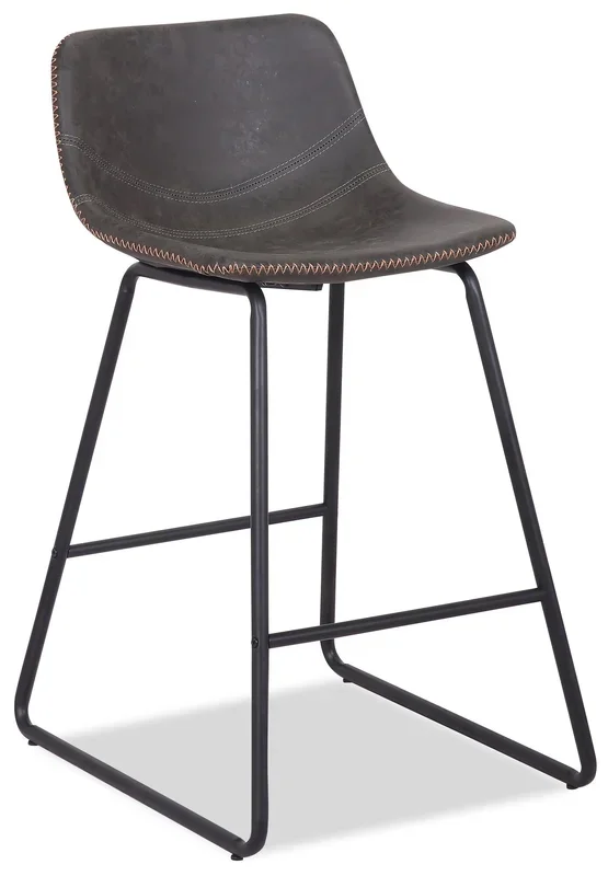 Coty Counter-Height Stool with Vegan Leather Fabric, Metal – Grey | Tabouret Coty de hauteur comptoir en tissu de cuir végétalien et en métal – gris