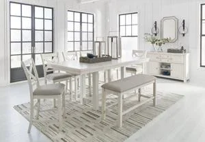 Counter Height Dining Table and 6 Barstools and Bench