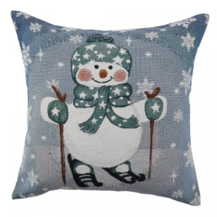 Cushion Snowman on Skis – Set of 2 Cushions|Coussin orné de bonhomme de neige en ski – ensemble de 2 coussins