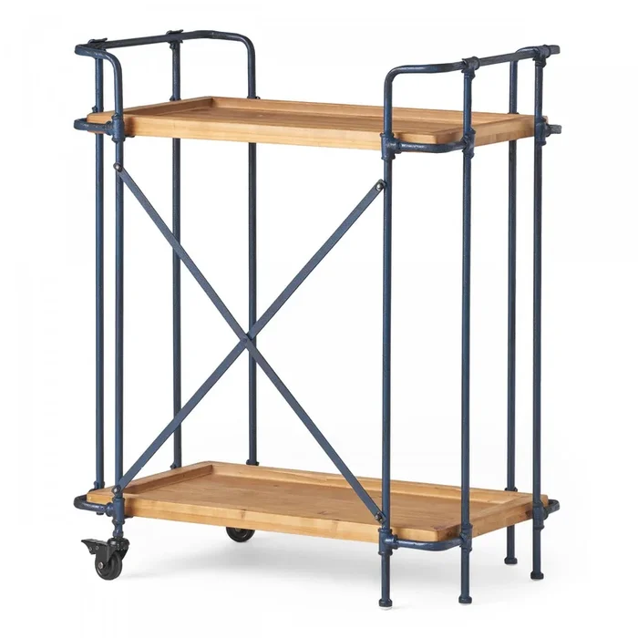 Daniel Wood And Metal Bar Cart With 2-tier Mobile Serving Storage – Antique Black | Desserte Daniel En Bois Et Metal Avec Rangement Mobile A 2 Niveaux – Noir Antique