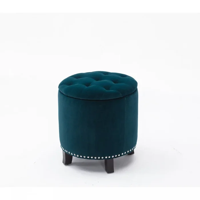 Denver Round Fabric Storage Ottoman Green Benches|Pouf de rangement rond Denver en tissu vert