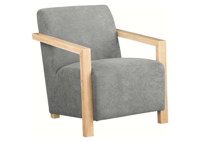 Diego Upholstered Accent Arm Chair with Wood Arms Grey