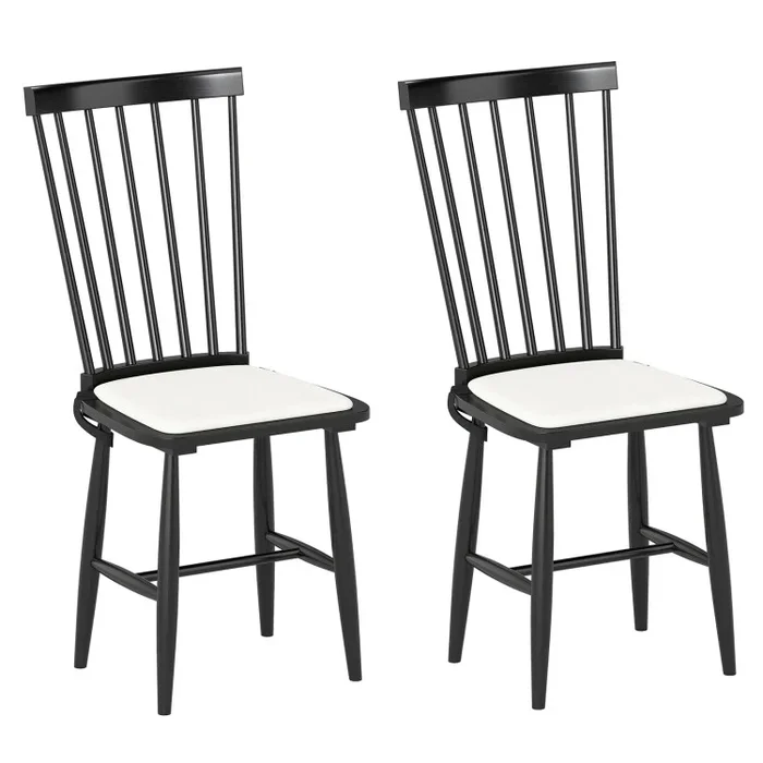 Dining Chairs Set of 2 Farmhouse Solid Rubber Wood Windsor Chairs with Removable Seat Cushions