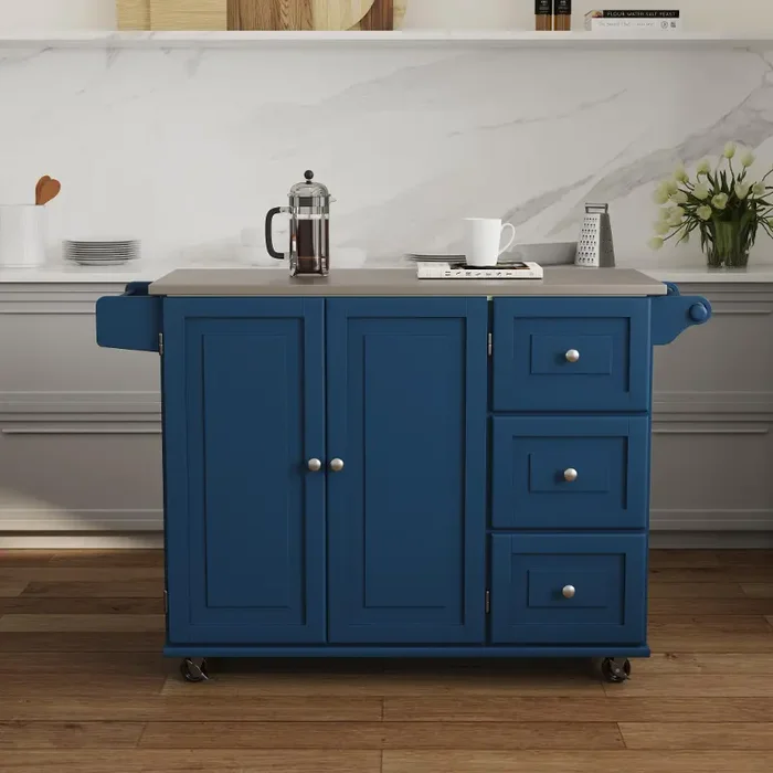 Dolly Madison Blue Kitchen Cart with Nickel Hardware