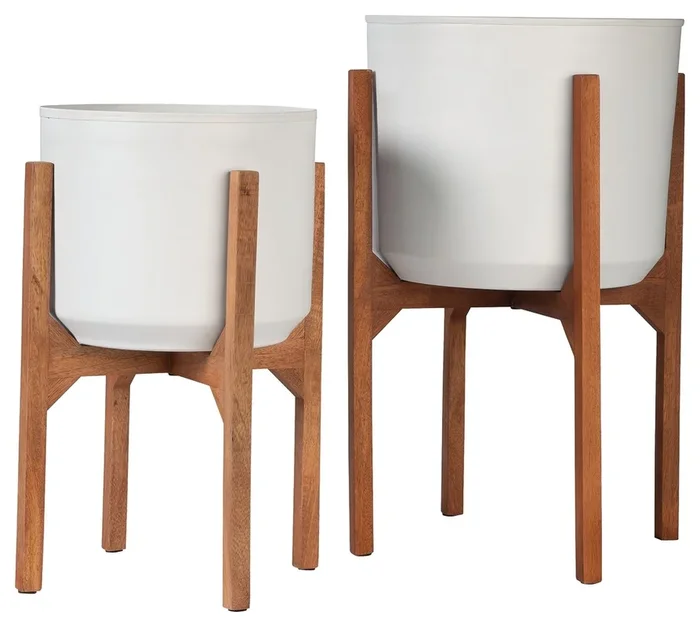 Dorcey – Planter Set (Set of 2) – White / Brown