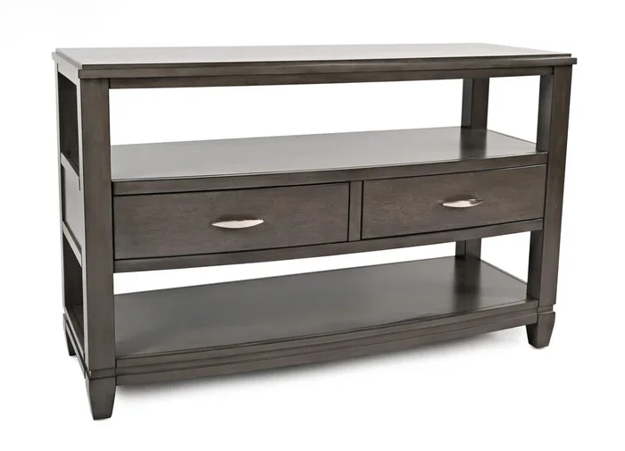 Downtown 50″ Modern Sofa Table with Storage and Shelf – Grey Brown Wood|Table de salon moderne Downtown de 50 po avec rangement et tablette – bois gris-brun