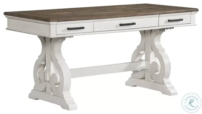 Drake Home Office Rustic White and French Oak 60″ Writing Desk