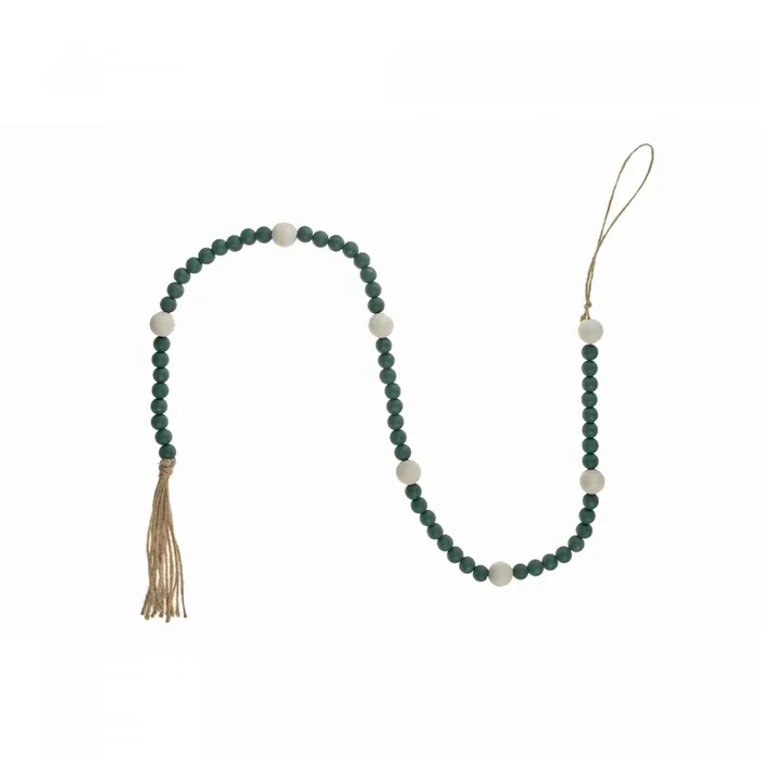 Dual Wood Bead Garland Green Christmas Ornaments|Guirlande de Noël double verte avec perles en bois
