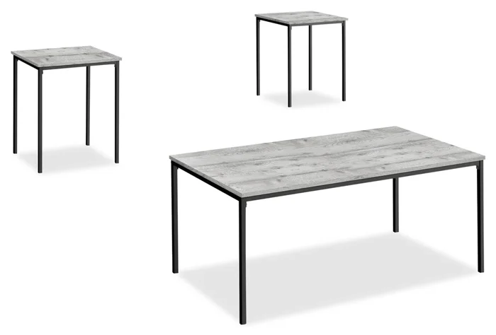 Easton 42″ Modern 3-Pack Coffee + 2 End Tables – Grey with Black Metal Legs|Ensemble 3 tables modernes Easton de 42 po (table à café et 2 tables de bout) – grise avec pattes en métal noir
