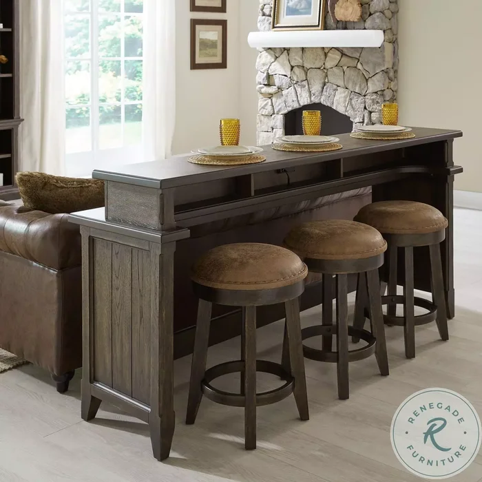 Eden Ridge Saddle Brown Console Bar Table Set