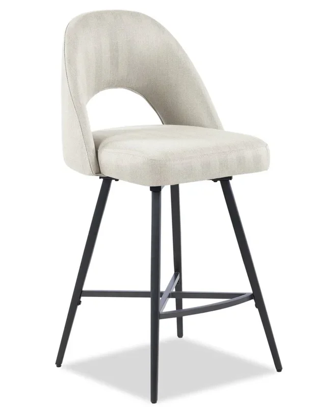Elijah Counter-Height Stool with Swivel Seat, Linen-Look Fabric, Metal – Taupe | Tabouret Elijah de hauteur comptoir en tissu d’apparence lin et en métal avec siège pivotant – taupe