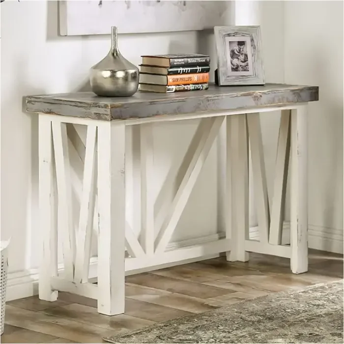 Em4001iv-s Furniture Of America Halton Hills Sofa Table – Vintage Ivory/weathered Gray