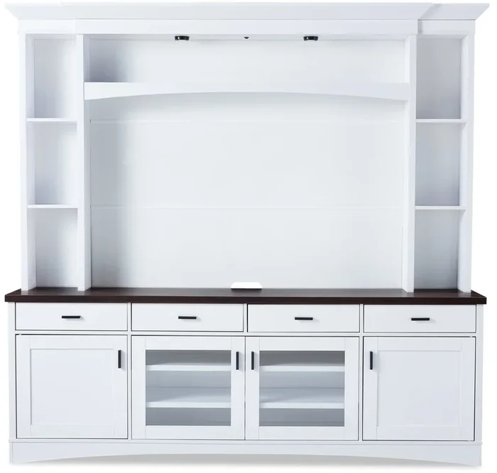 Emry 87.5″ 3-Piece Wall Unit Entertainment Centre with Storage and Cable Management for TVs up to 90″- White|Meuble audio-vidéo mural Emry 3 pièces de 87.5 po avec rangement et système de gestion des câbles pour téléviseurs jusqu’à 90 po – blanc