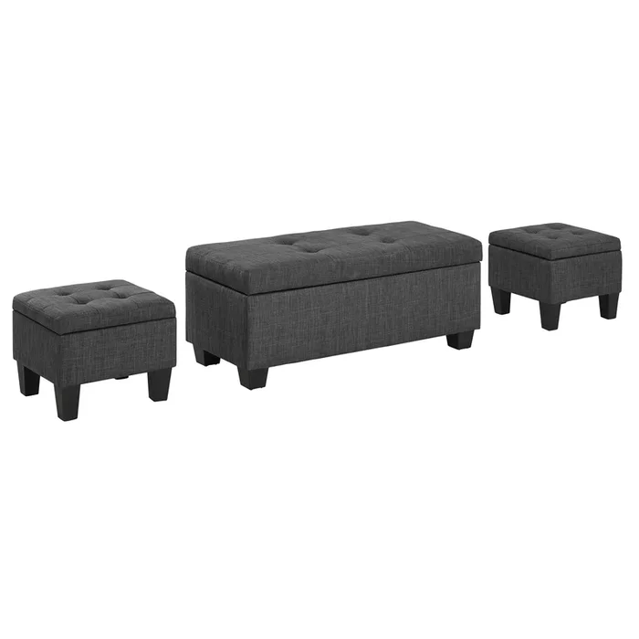 Ethan 3PK Storage Ottoman in Charcoal
