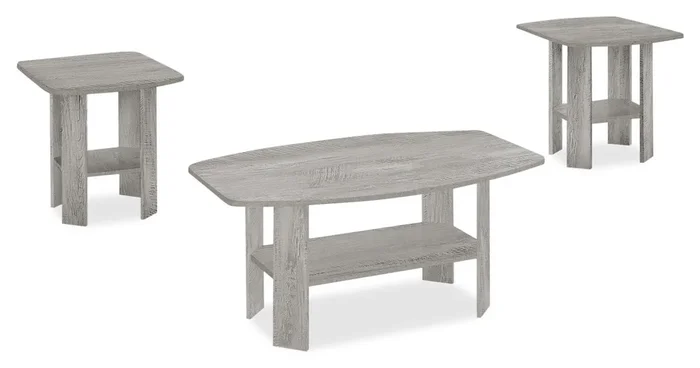 Everest 35.5″ Modern 3-Pack Coffee + 2 End Tables with Shelf – Grey |Ensemble 3 tables modernes Everest de 35,5 po (table à café et 2 tables de bout) avec tablette – gris