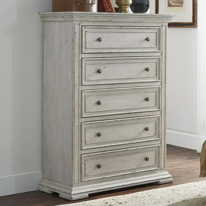 Farmhouse 5-Drawer Chest with Distressed Finish