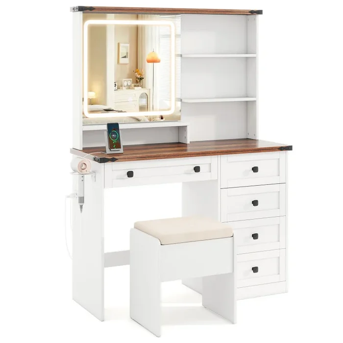 Farmhouse Vanity Set with Mirror and 3-Color Lighting
