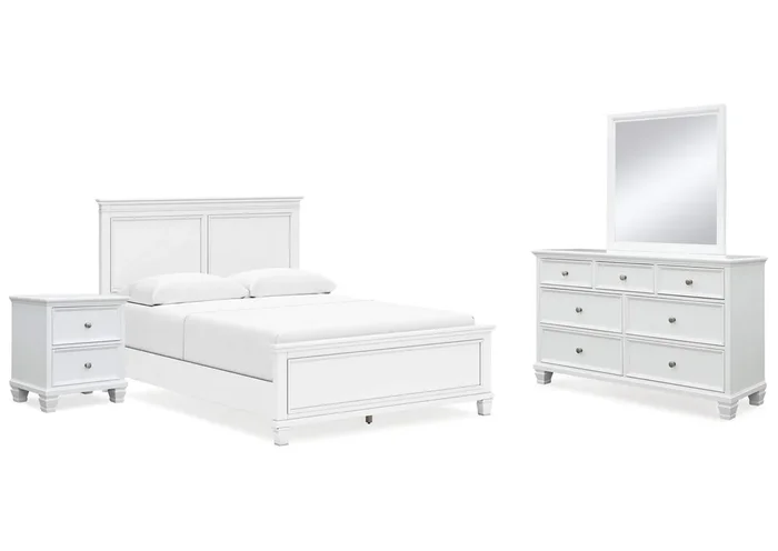 Fortman Queen Panel Bed with Mirrored Dresser and Nightstand