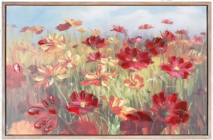 Framed Red Floral Wall Art Print on Canvas