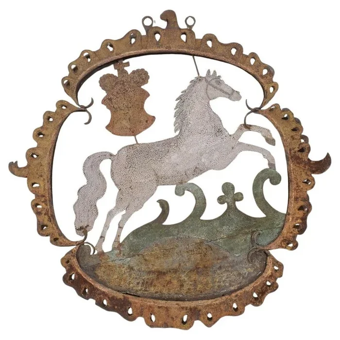 French 18th Century Forged Iron Folk Art Baroque Tavern Sign