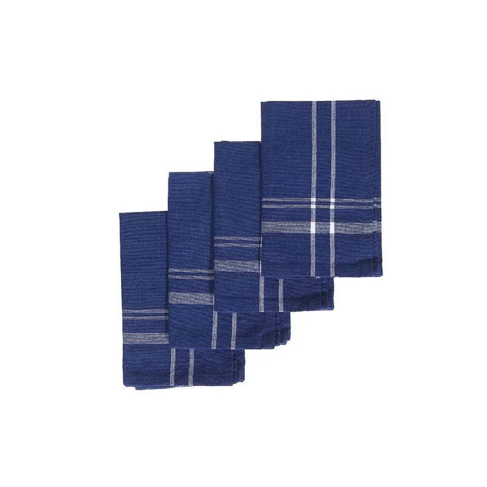 French Border Napkin Set of 4 Navy Blue|Ensemble de 4 serviettes de table bleu marine à bordure française