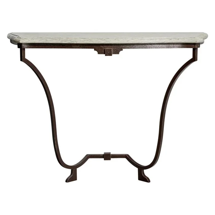 French Designer, Console Table, Iron, Marble, France, 1940s