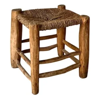French Woven Rope Wooden Stool, 1940s