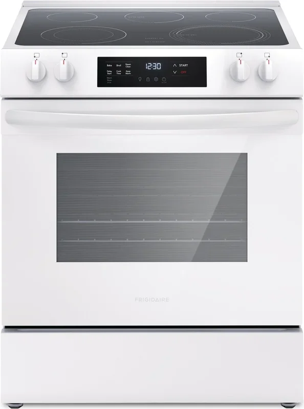 Frigidaire 5.3 Cu. Ft. Electric Range With EvenTemp™ Element and Five-Element Cooktop – White – FCFE… | Cuisinière électrique Frigidaire de 5,3 pi³ avec élément EvenTempMC et surface de cuisson à 5 élémen…