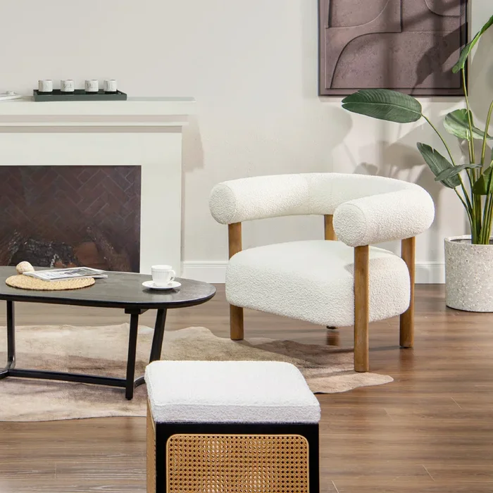 Fuji – Mid Century Modern Barrel Accent Arm Chair – Ivory White