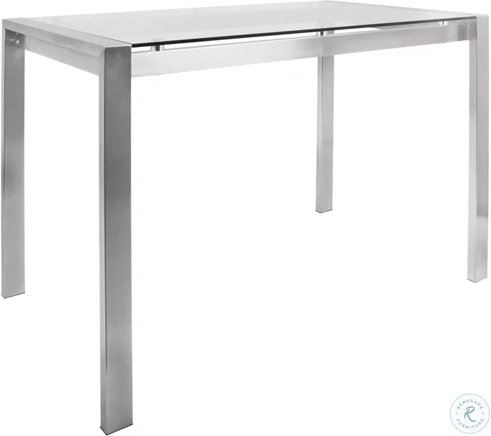 Fuji Stainless Steel And Clear Glass Counter Height Dining Table
