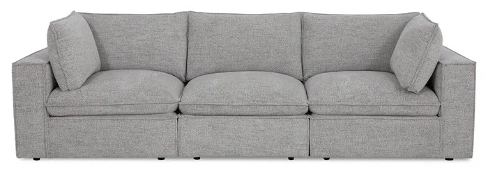 Fusion Modular 116.92″ Silver Grey Chenille Fabric Sofa with Removable Feather Down Back Cushions | Sofa modulaire Fusion de 116,92 po en tissu de chenille gris argenté avec coussins de dossier amovibles en duvet et plumes
