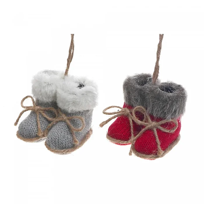 Fuzzy Knitted Boots Ornaments – Set of 2 Christmas Ornaments|Ornements en forme de bottes tricotées duveteuses – ensemble de 2 ornements de Noël