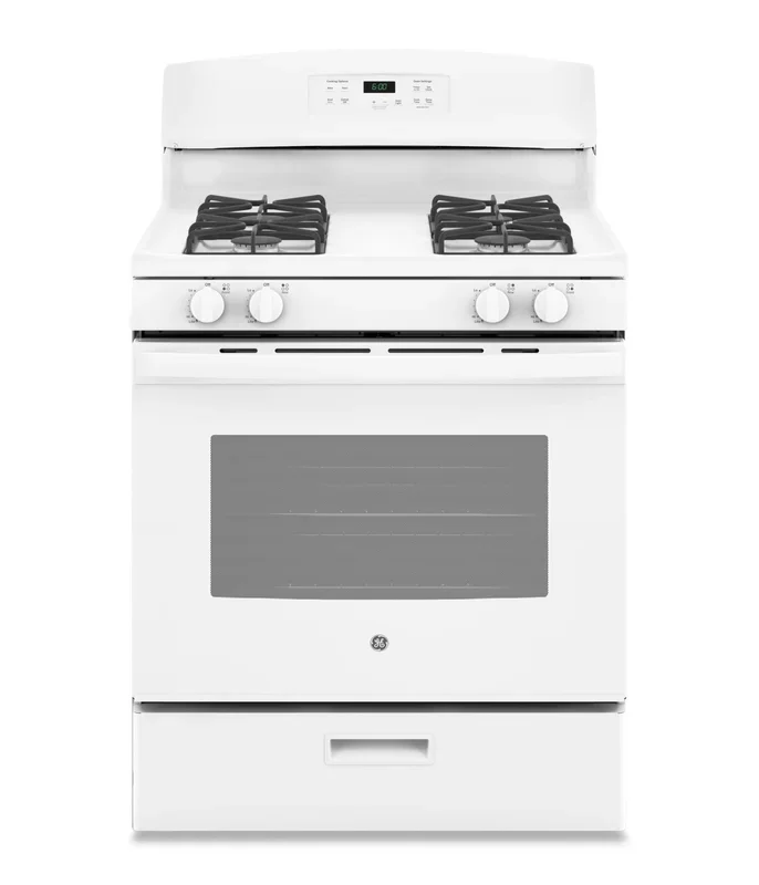 GE 4.8 Cu. Ft. Gas Range with Precise Simmer Burner and Sealed Cooktop Burner – White – JCGBS60DEKWW | Cuisinière à gaz GE de 4,8 pi³ avec brûleur à mijotage précis et brûleur scellé sur la surface de cu…