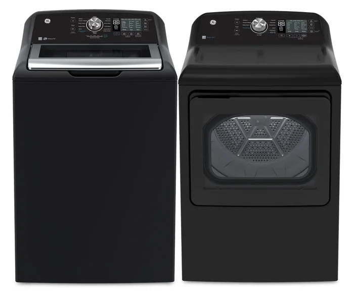 GE 5.3 Cu. Ft. Top Load Washer and 7.4 Cu. Ft. Electric Dryer – Diamond Grey | Laveuse à chargement par le haut de 5,3 pi3 et sécheuse électrique de 7,4 pi3 de GE – Gris diamant