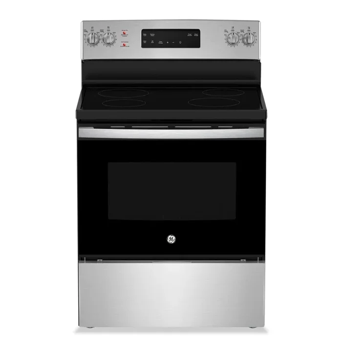 GE 5 Cu. Ft. Electric Range with Self Clean and 4 Burners – Stainless Steel – JCB630SVSS | Cuisinière électrique GE de 5 pi³ avec autonettoyage et 4 brûleurs – acier inoxydable – JCB630SVSS