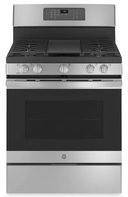 GE 5 Cu. Ft. Gas Range with Self Clean and Air Fry – Stainless Steel – JCGB735SPSS | Cuisinière à gaz GE de 5 pi³ avec autonettoyage et friture à air – acier inoxydable – JCGB735SPSS