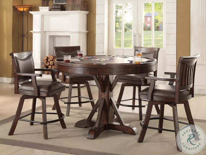 Gettysburg Dark Distressed Round Pub Table Set