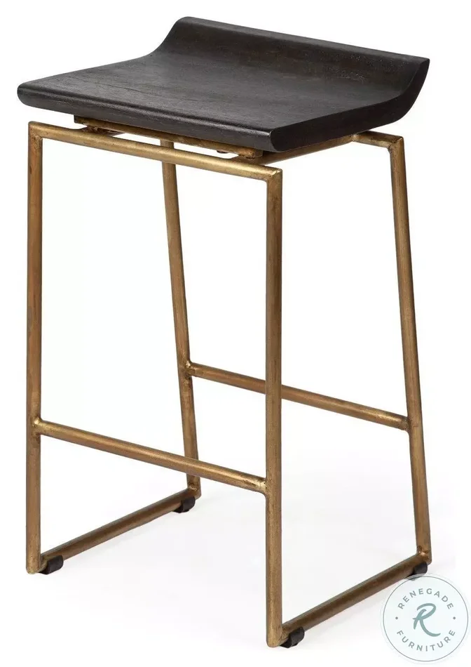 Givens Brown Wood And Gold Metal Counter Height Stool