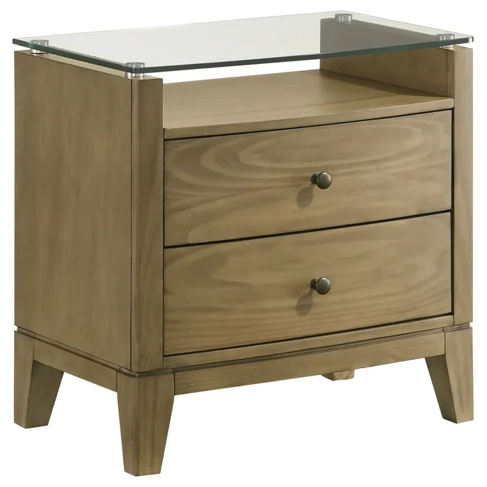 Granada – 2-Drawer Glass Top Nightstand – Natural Pine