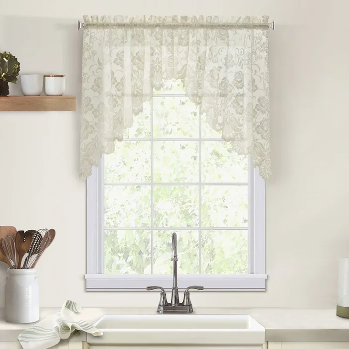 Habitat Limoges Ivory Sheer Rod Pocket Swag Valance Set – 72 x 32|Ensemble de cantonnière festonnée transparente passe-tringle Limoges ivoire d’Habitat – 72 x 32