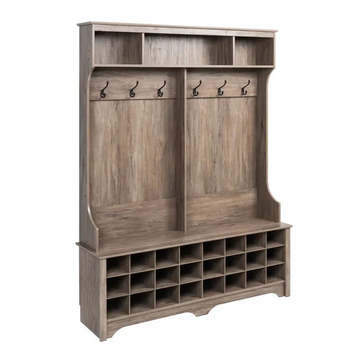 Hall Tree With 24 Shoe Cubbies – Drifted Grey|Portemanteau avec 24 compartiments à chaussures – gris délavé