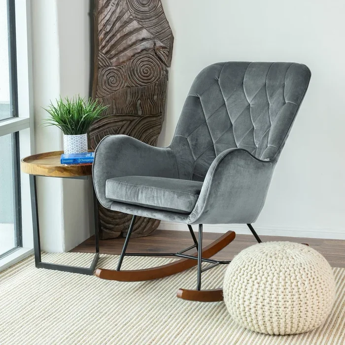 Hannah – Mid-Century Modern Rocking Chair – Gray