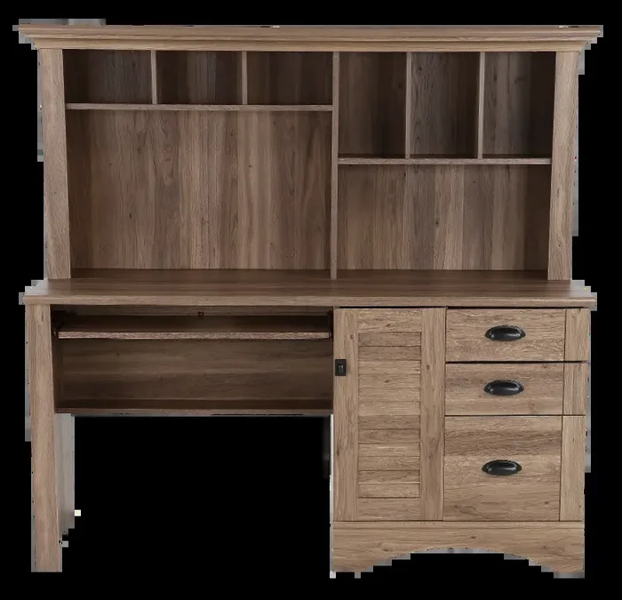 Harbor View Brown Computer Desk with Hutch