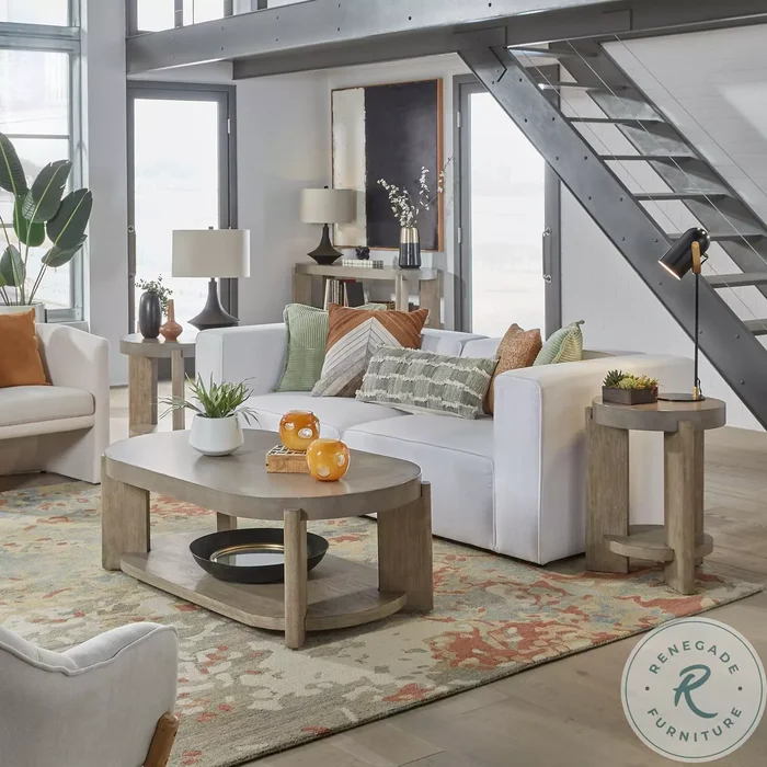 Harmony Dusty Taupe Concrete Top Oval Occasional Table Set