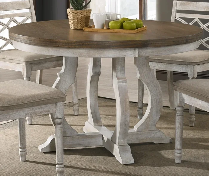 Havanna – Wide Vintage Contemporary Round Dining Table With Off White Colored Base – Walnut