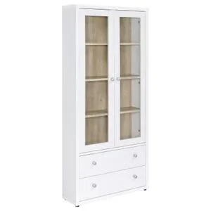 Hawthorne 4-shelf Glass Door Tall Cabinet With Drawers White
