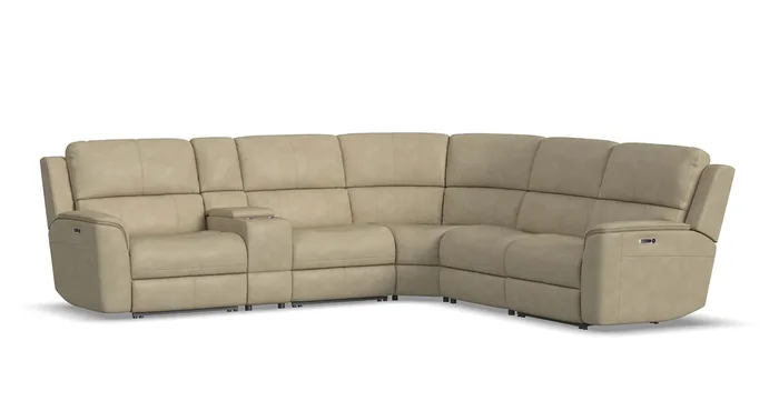 Henry Modular Power Reclining Sectional w/ Power Headrests and Lumbar (Beige)
