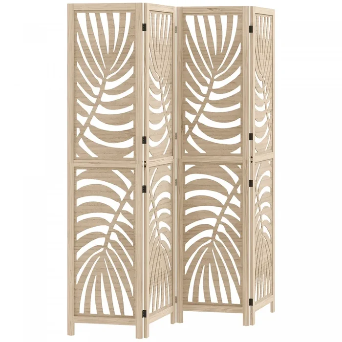 Homcom 4 Panel Room Divider, Detachable Privacy Screens, Natural Wood|Homcom Separateur De Piece A 4 Panneaux, Ecran De Confidentialite Portable